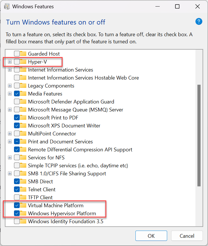 Windows client optional features 1