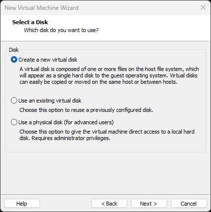 Create a new disk in vmware workstation