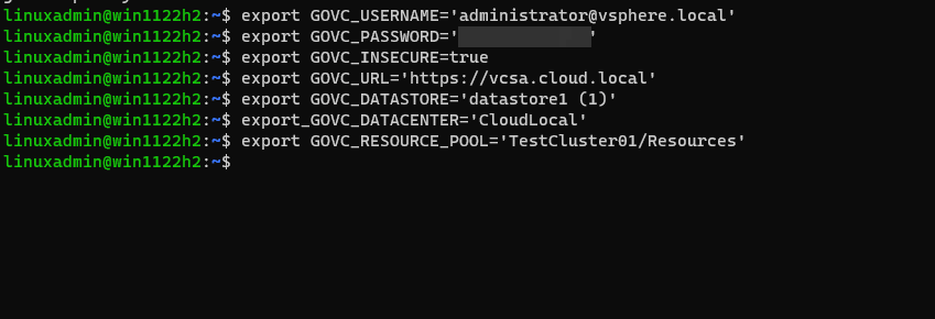 Exporting govc variables
