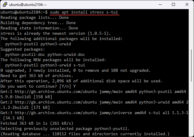 Installing s tui tool for stressing your linux machine