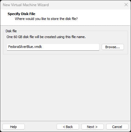 Specify the disk file for fedora silverblue