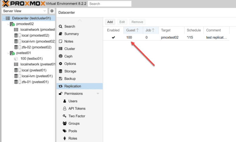 05 the proxmox replication job is successfully created and enabled