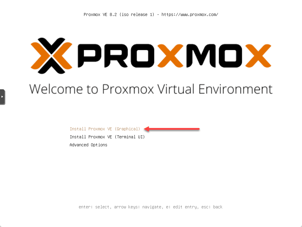 Beginning the proxmox installation