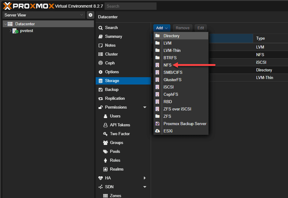 Adding nfs storage in proxmox