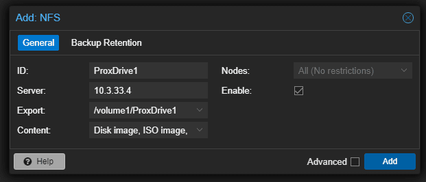 Configure nfs connection in proxmox
