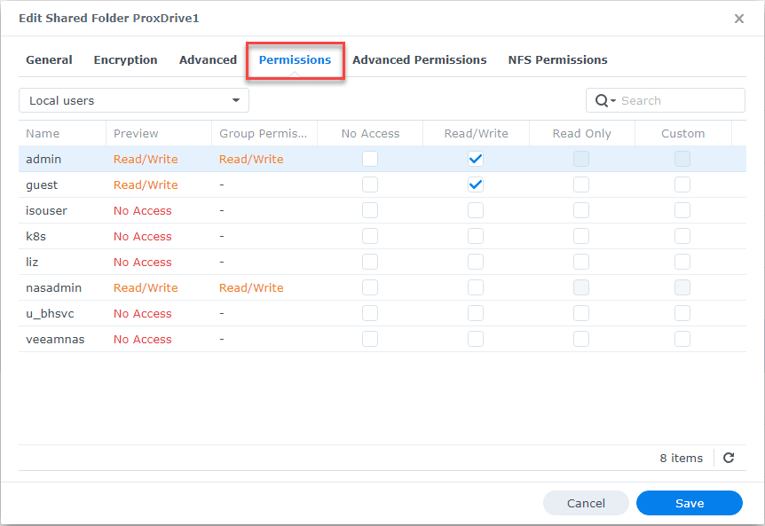 Setting permissions on the folder