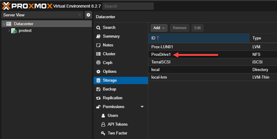 Synology drive in proxmox added using nfs