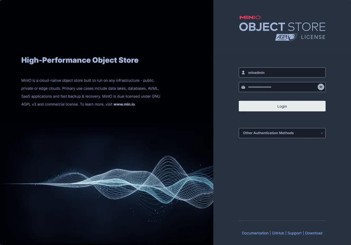 Browsing to the minio s3 compatible storage