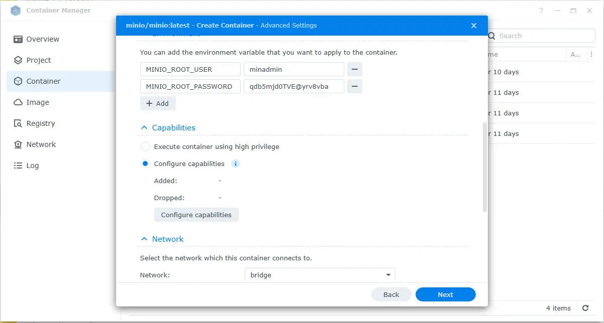 Set your minio root user and password for s3 object storage