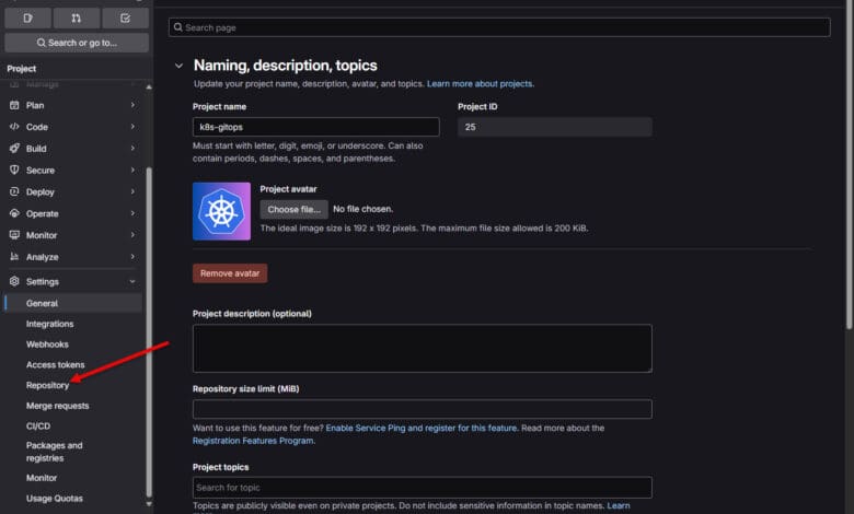 Click your on premises repository settings