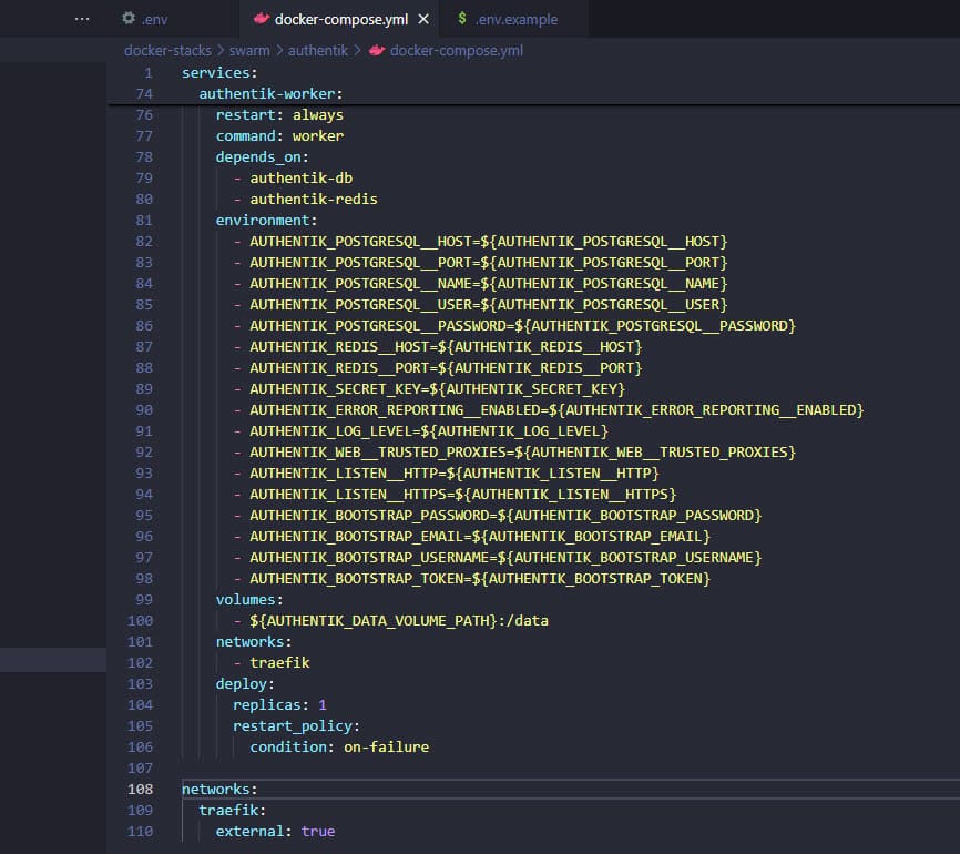 Docker compose screen with code that was vibe coded