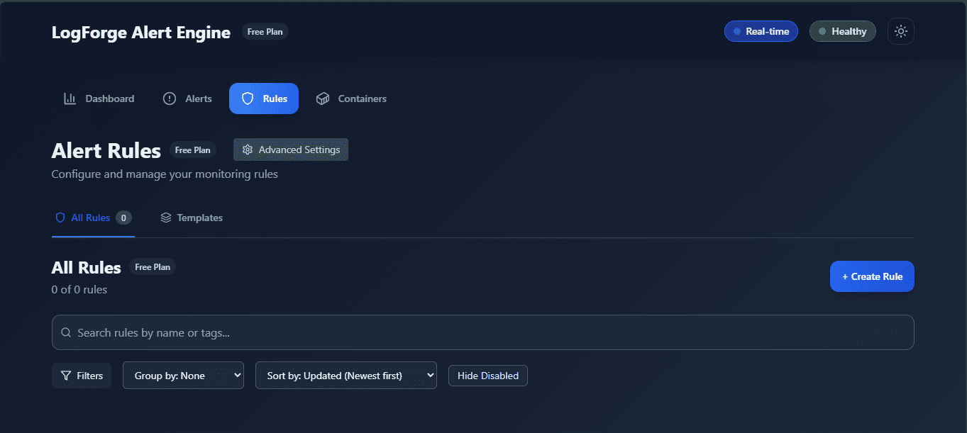 Logforge alert engine rules configuration