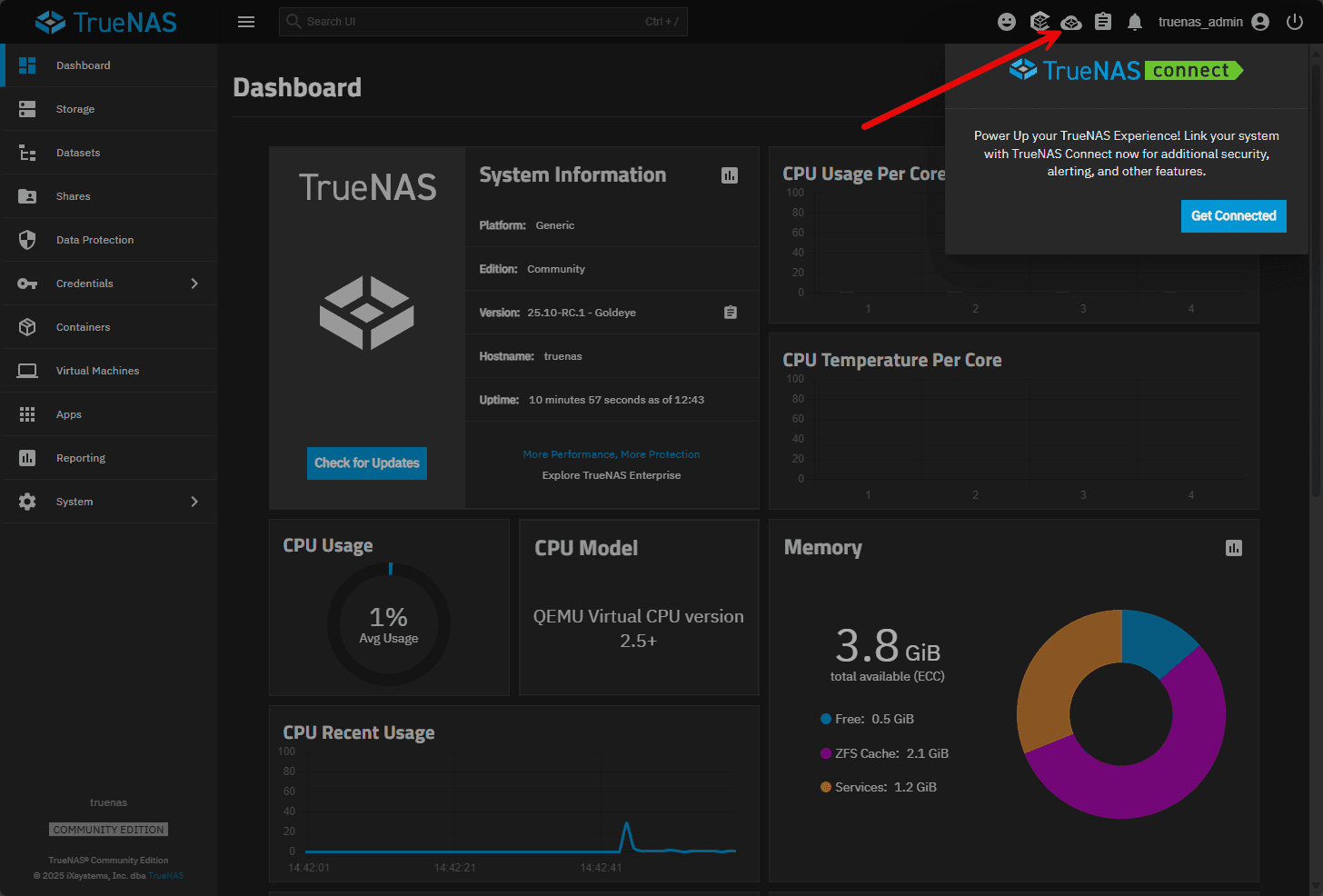 Connecting truenas web ui to truenas connect