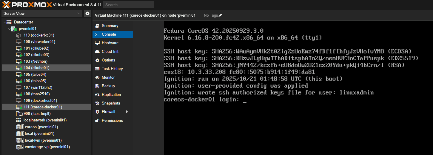 Fedora coreos immutable home lab server booted from clone