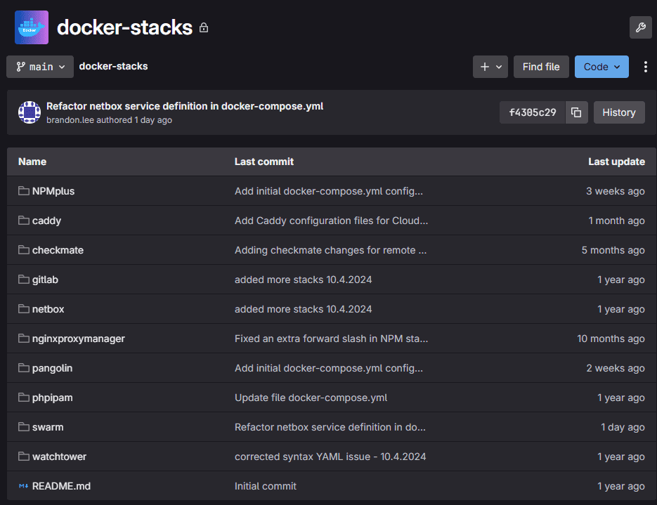 Git repository with docker compose code for easy deployment