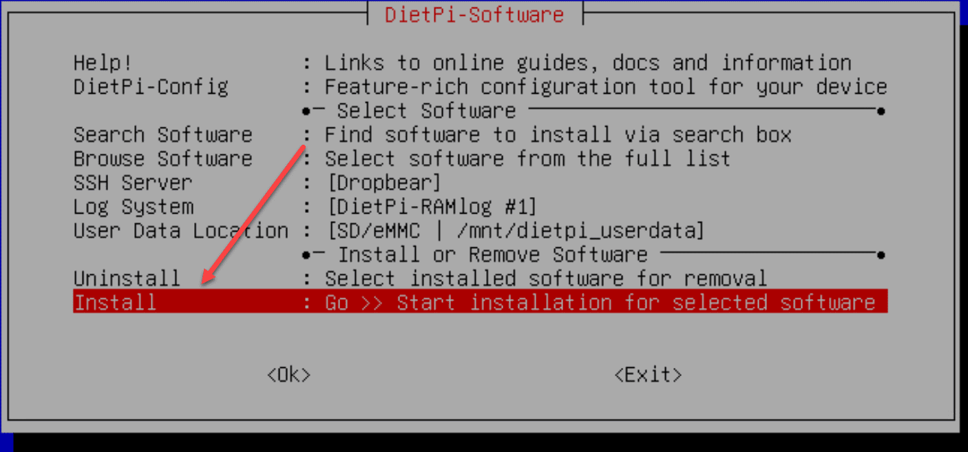 Installing dietpi software