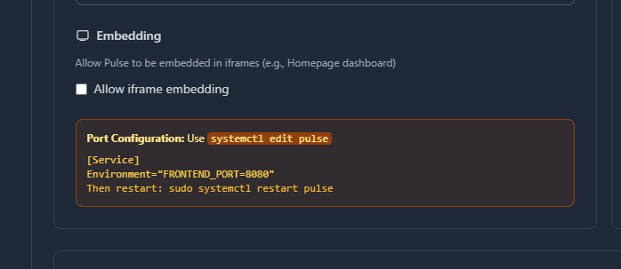 Option to embed iframes from pulse monitoring