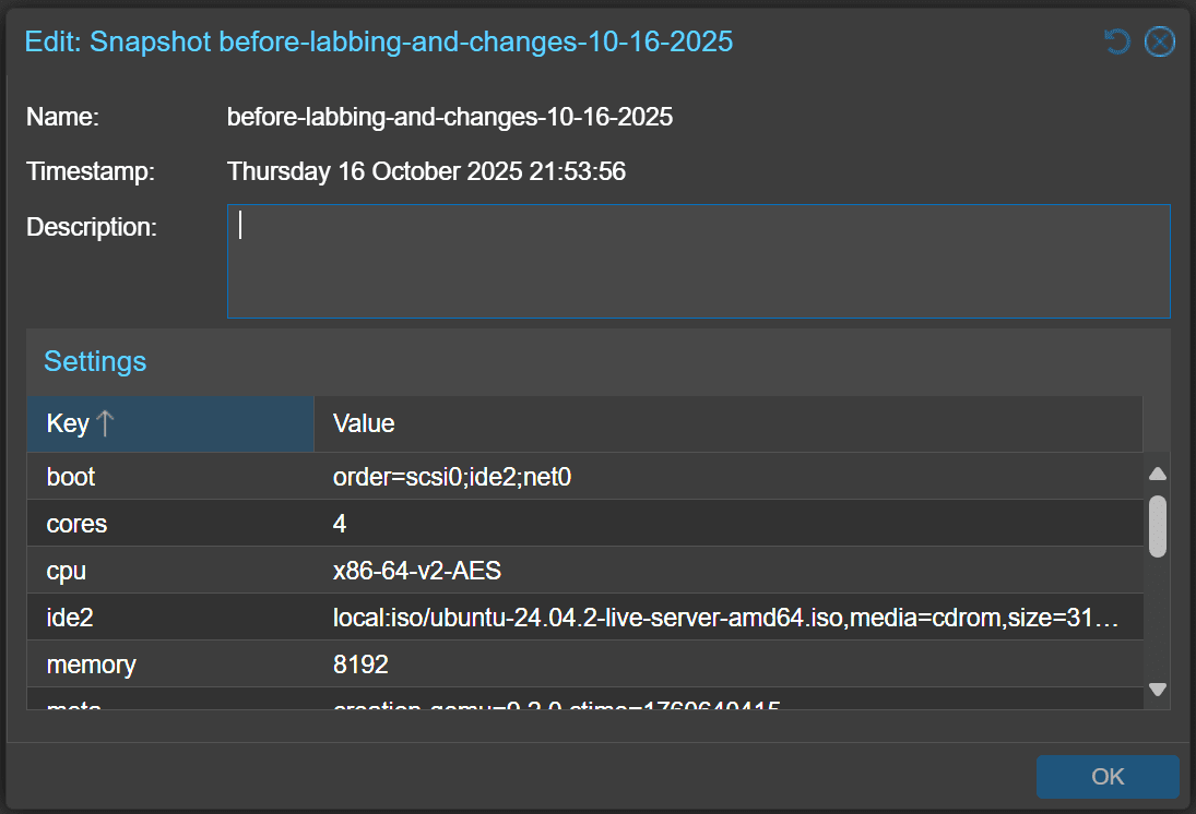 Proxmox snapshot on virtual machine