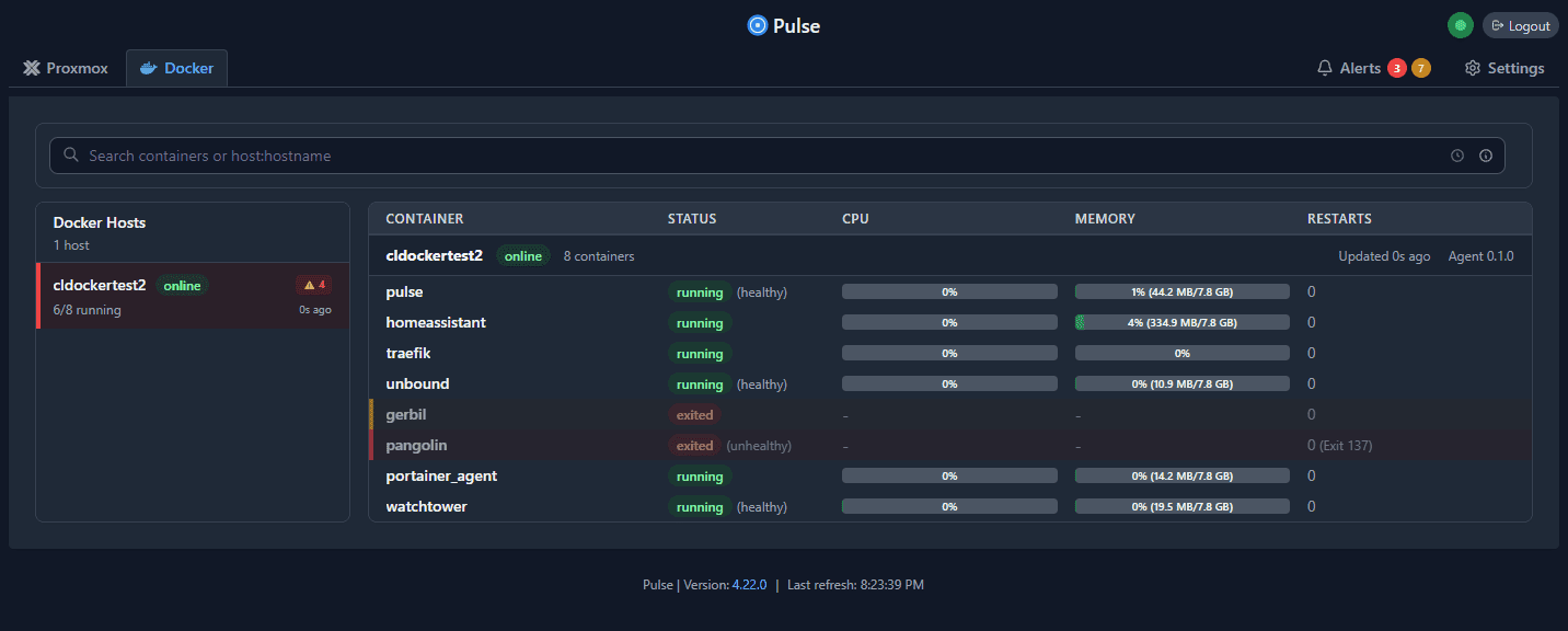 Pulse proxmox monitor can also monitor docker containers