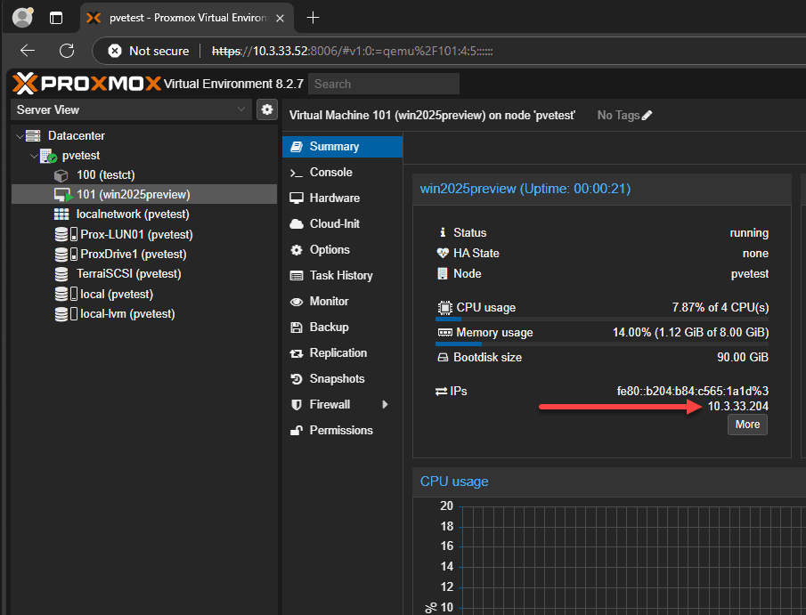 Qemu agent installed in proxmox virtual machine