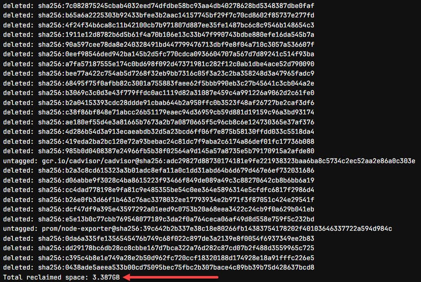 Reclaiming space on a docker host