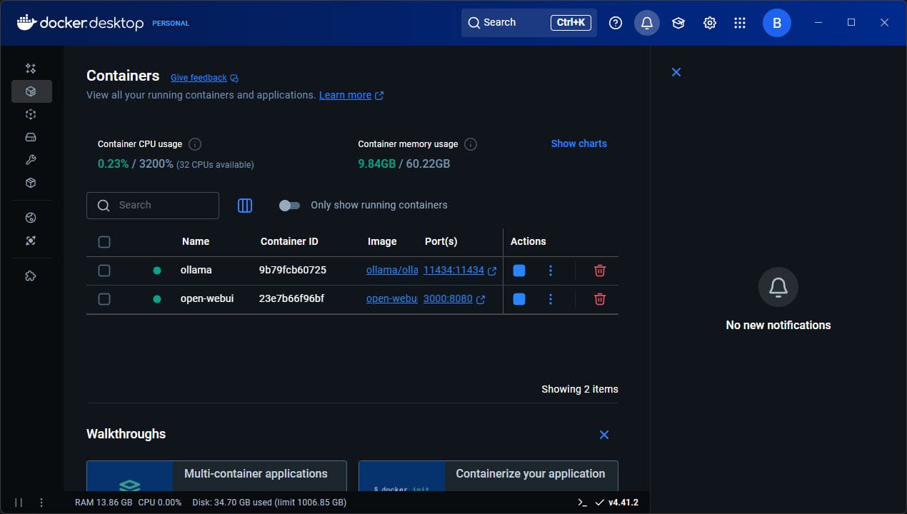 Running ollama and openwebui in docker desktop