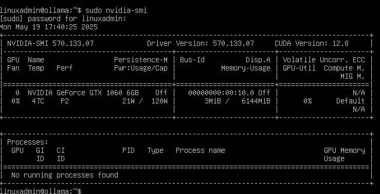 Running the nvidia smi command