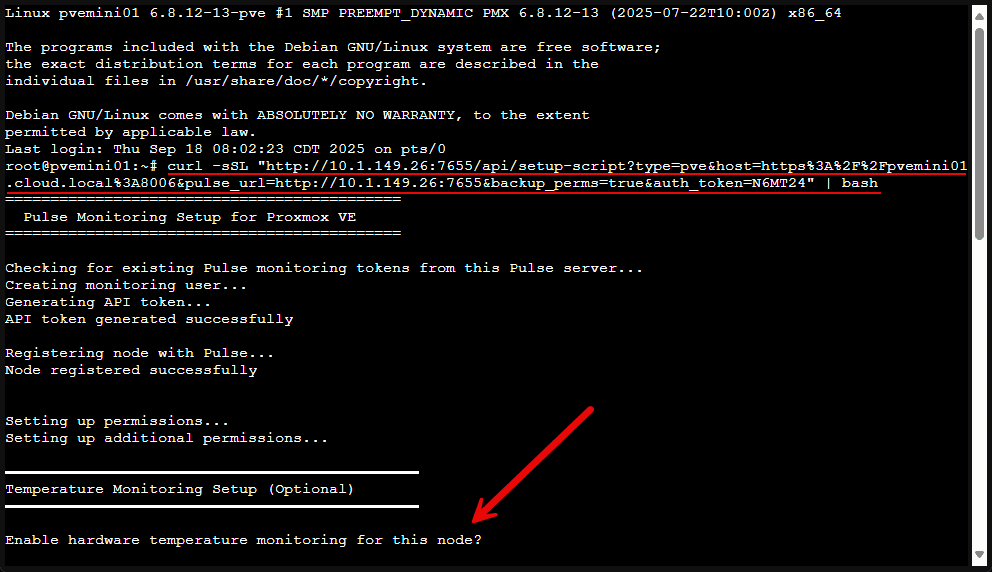 Running the script on the pve node and enabling temperature and hardware monitoring
