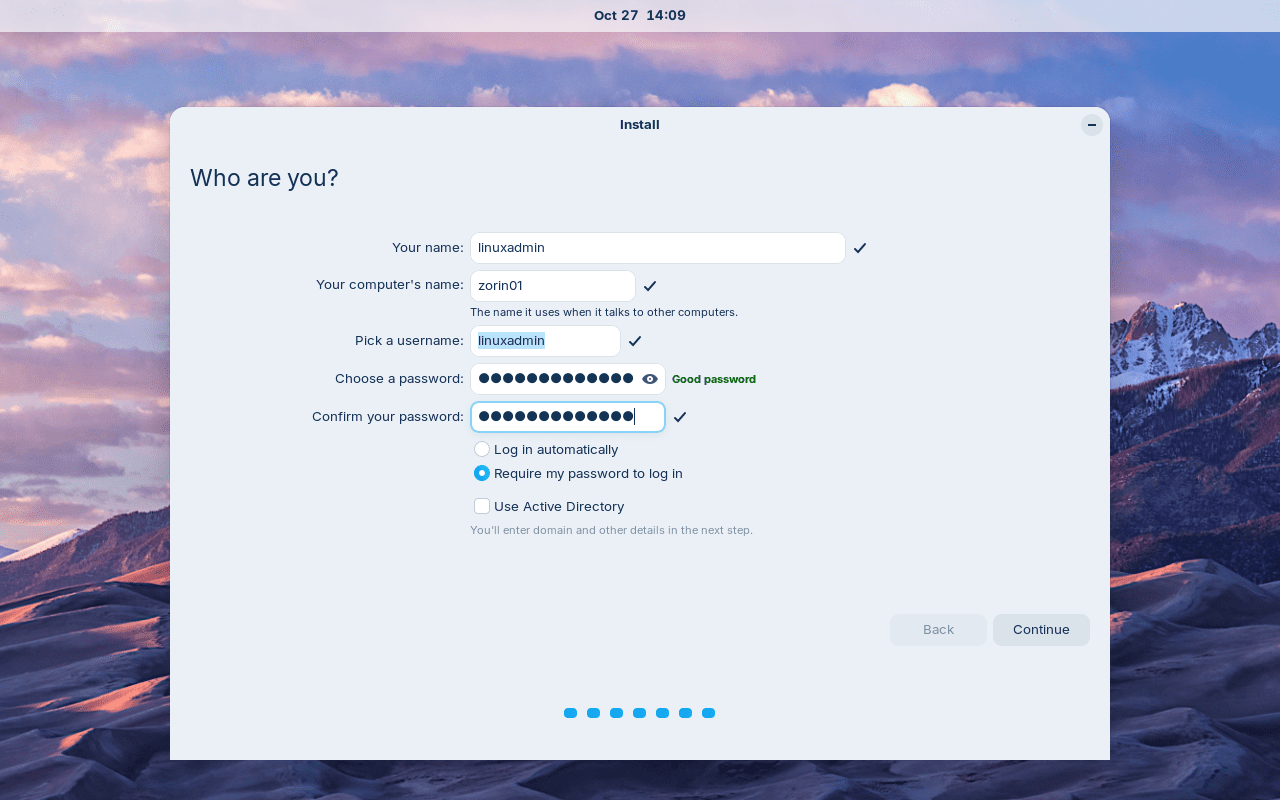 Set your name username and password