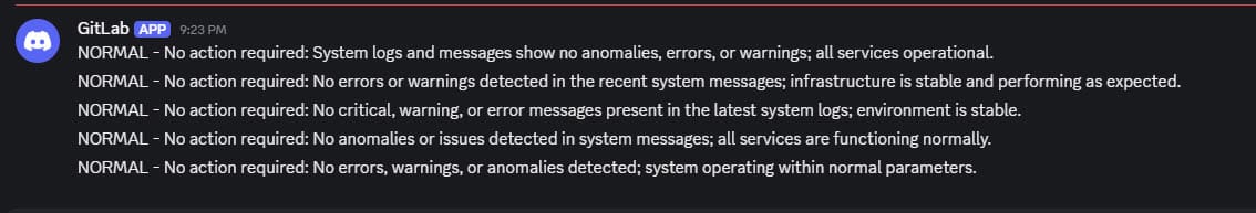 Summary messages sent to the discord channel from ai