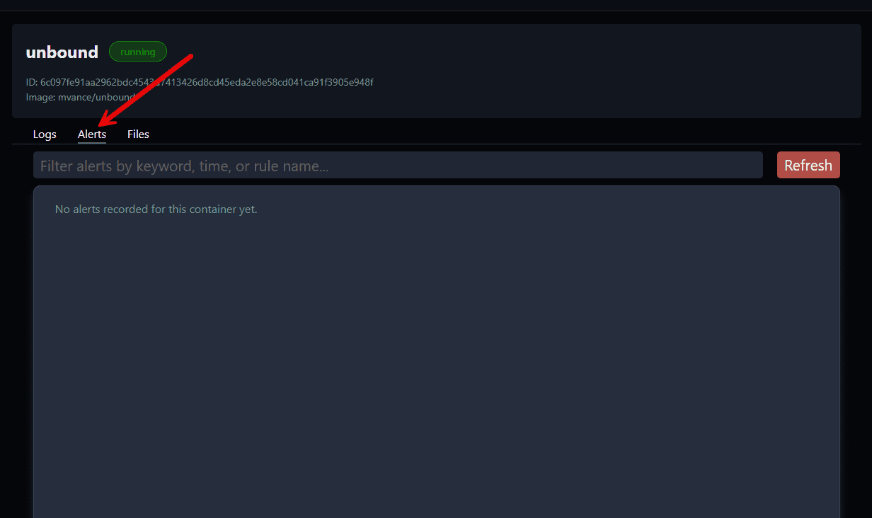 Viewing alerts for a container