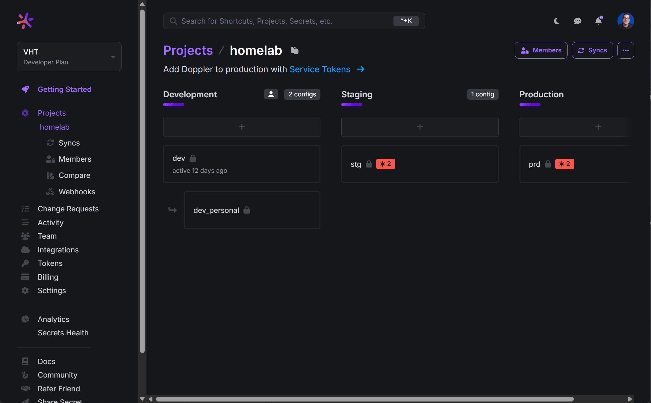 Viewing dev stg and prod environments for my home lab project