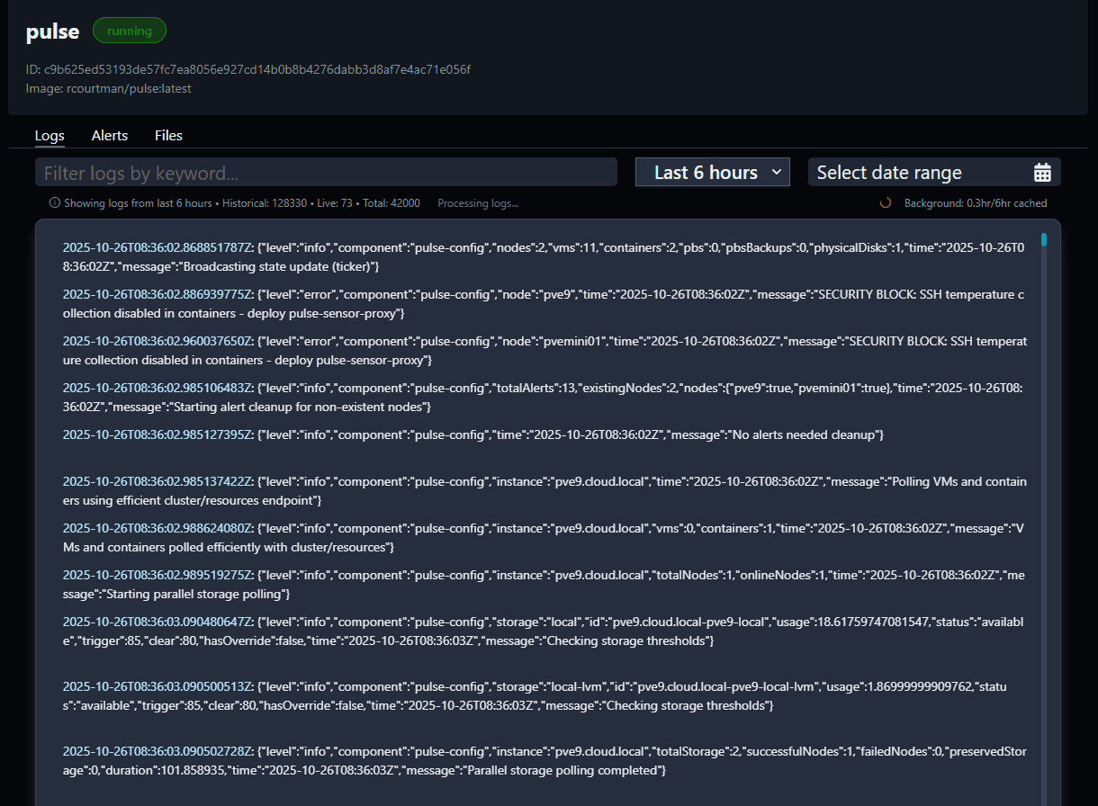 Viewing logs for a specific container