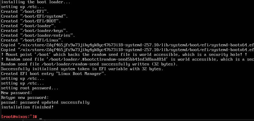 Nixos installation finishes successfully