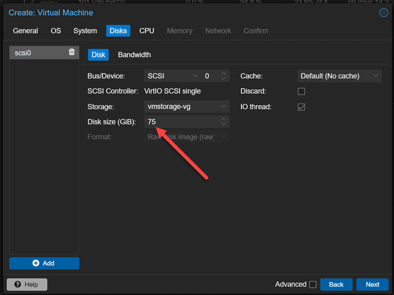 Add your disk to the incusos virtual machine