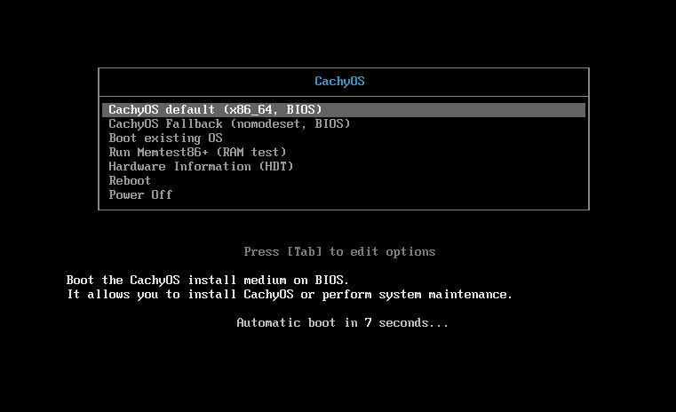Beginning booting from the live iso