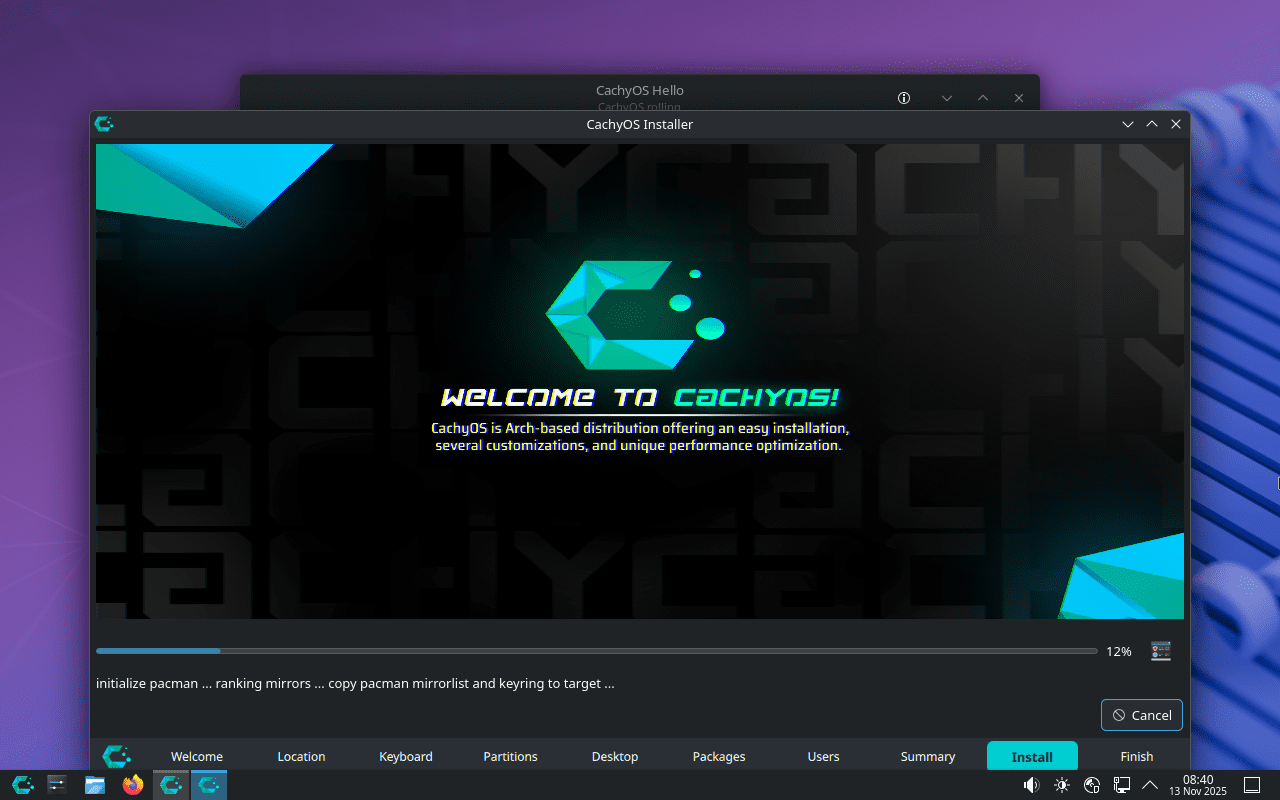 Cachy linux install begins