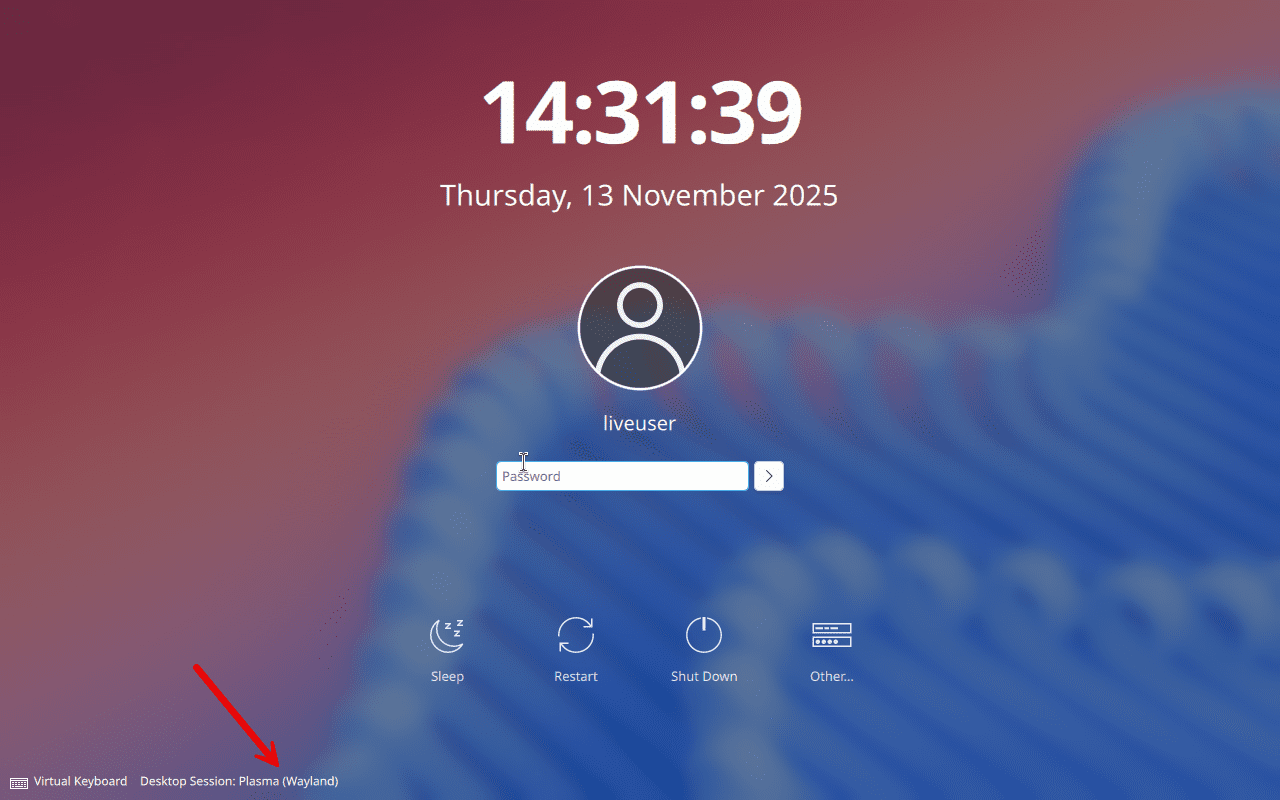 Change to wayland to enter the password