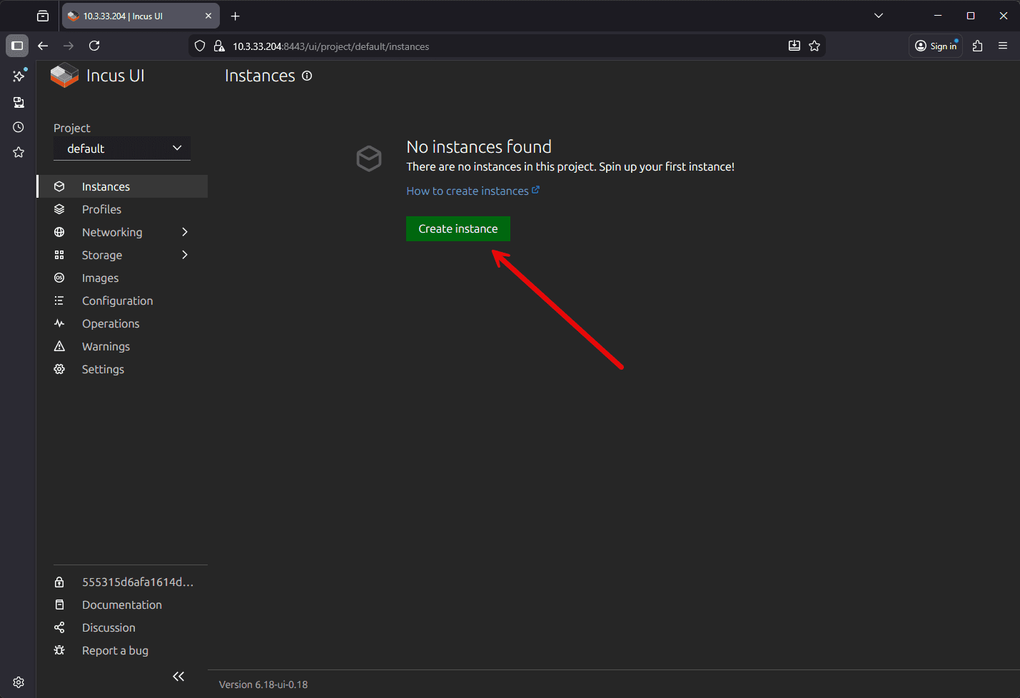Choose to create an instance