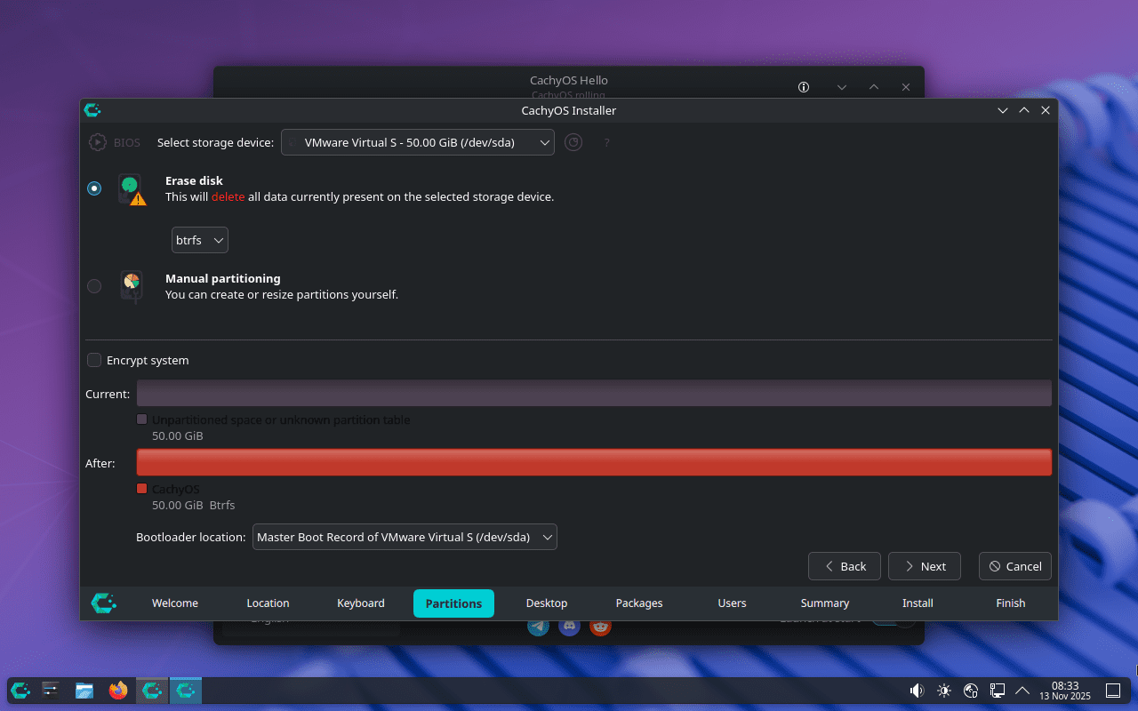 Choose to erase the disk to install persistently