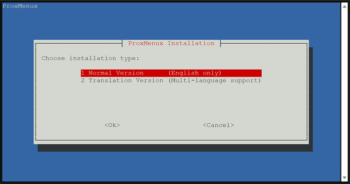 Choosing the installation type for proxmenux