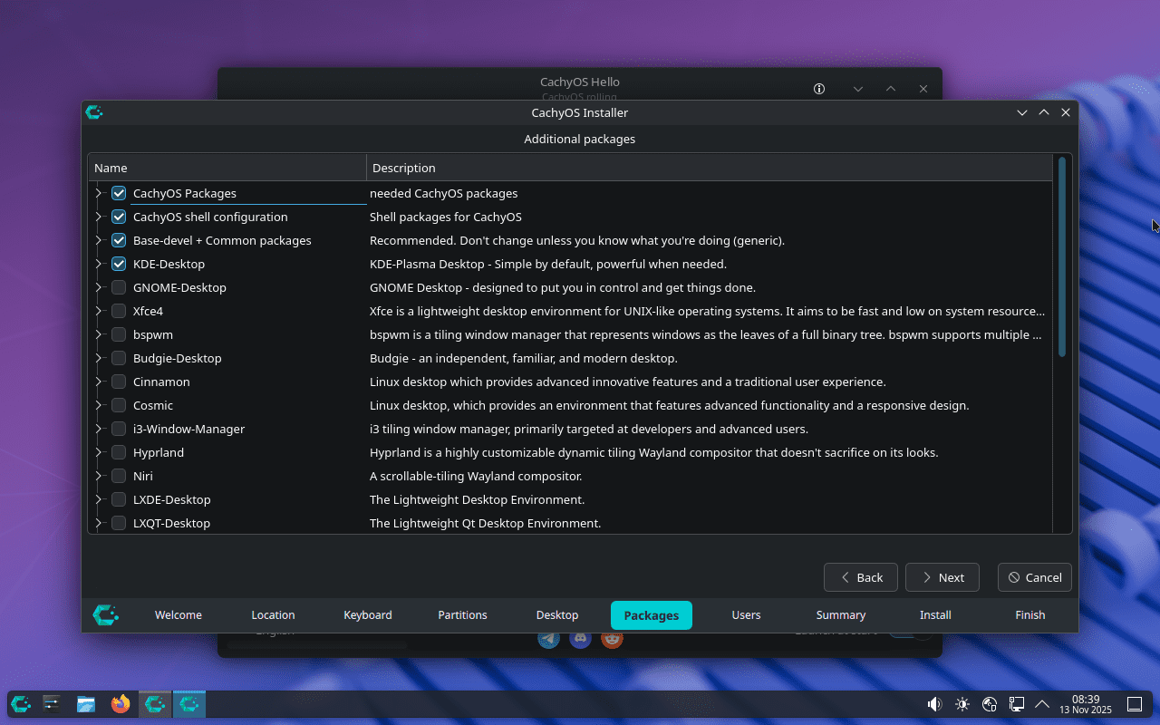 Confirm the packages for cachyos install