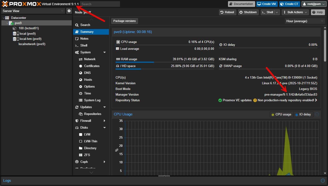 Confirming the version after the proxmox ve 9.1 upgrade