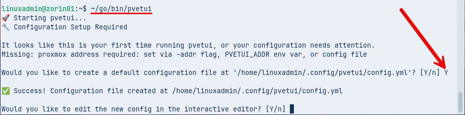 Creating your pvetui configuration profile for the first time