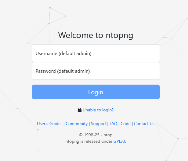 Default username and password for ntopng
