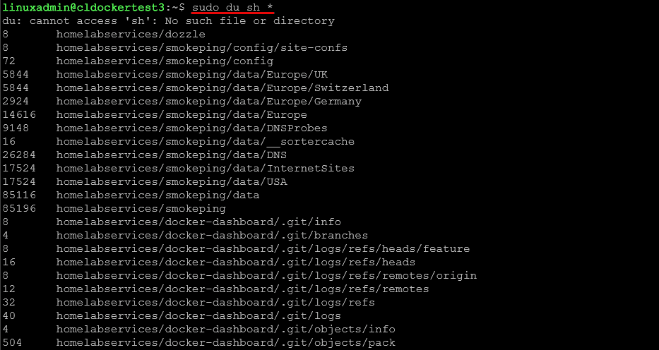 Du sh command for disk space troubleshooting tracing in linux