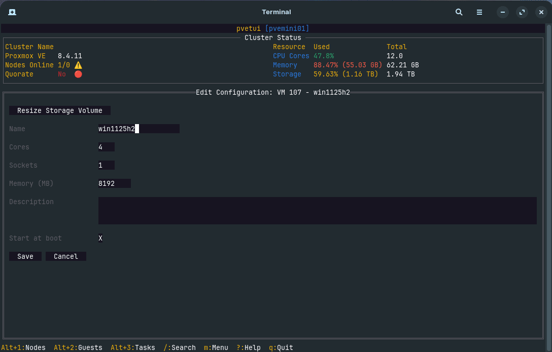 Edit configuration for a proxmox vm using pvetui