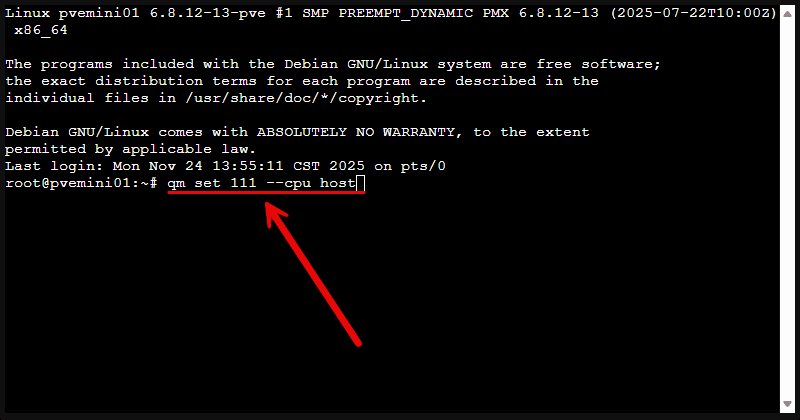 Enabling nested virtualization for the incusos host