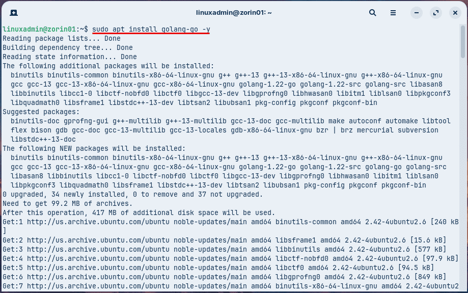 Installing golang in linux