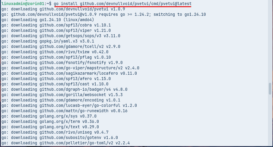 Installing pvetui as a go module from the github repo